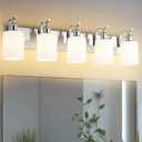 5 Light Bathroom Vanity Light, Brushed Nickel Vanity Lights for Morden Bathroom Lighting Fixtures Over Mirror Wall Light Fixtures with Milky White Frosted Shade ZCVL01BNW-5