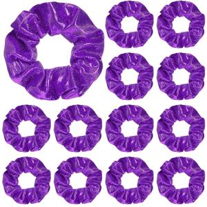 Taiyin 24 Pcs Hair Scrunchies Shiny Metallic Scrunchies Elastic Hair Ties Scrunchy for Women Solid Soft Bands for Gym Dance Party Cheerleading Softball Volleyball Baseball Sport Team Gifts(Purple)