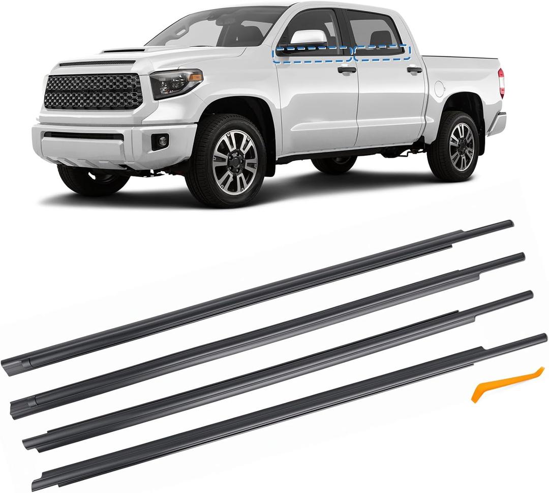 TOP-MAX Window Molding Trim Seal Compatible with 2007-2021 Toyota Tundra Crewmax, 4 Pcs Black Window Weather Stripping Replaces 68210-0C020 68164-0C020 (NOT FIT for Double Cab)