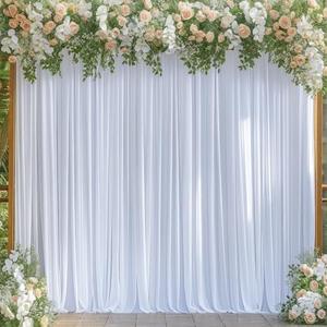 8x10FT White Backdrop Curtains for Wedding Parties, Wrinkle Free Polyester Photography Backdrop Drapes for Wedding Baby Shower Birthday Parties Stage Background Stand Decorations 4x10ft,2 Panels