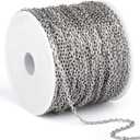 66 Feet Stainless Steel Rolo Cable Chain Bulk, 1.5mm 304 Stainless Steel Diamond-Cut Oval Rolo Cable Link Chains Roll Spool for Jewelry Making