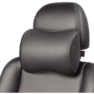 Aukee Car Headrest Pillow Memory Foam Car Neck Pillow with Adjustable Strap Soft Leather Headrest for Driving Home Office Black (1PC)