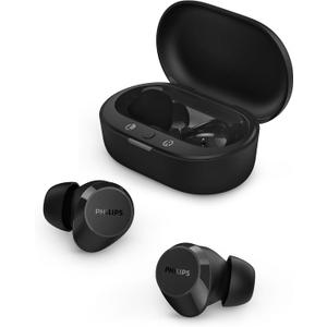 PHILIPS TAT1219 Wireless Earbuds,True Wireless Headphones,Powerful Bass with 10 mm Driver,Clear Call Quality with AI Mic,18 H Battery Life,Bluetooth 5.3,IPX4 Rating,Ergonomic Design for Comfort,Black (With tips)