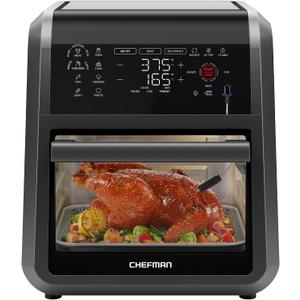 CHEFMAN ExacTemp 12 Quart 5-in-1 Air Fryer with Integrated Smart Cooking Thermometer, 28 Touchscreen Presets, Rotisserie, Dehydrator, Bake, XL Convection Oven with Auto Shutoff, Black