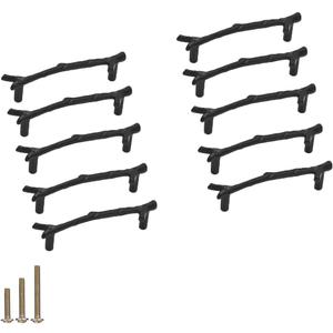10pcs Vintage Tree Twig Branch Cabinet Knobs Pulls,Zinc Alloy Drawer Pull Handles for Farmhouse Cabin Mountain House Kitchen Cupboard Dresser (Hole Distance 3.8" / 10 Pack, Black)