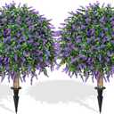 HyeFlora 26'' Artificial Topiary Boxwood Ball Trees with Lavender 2 Pack Fake Plants for Outdoor Indoor Artificial Shrubs with Ground Spike UV Resistant Fake Bushes for Front Porch Garden (Purple)