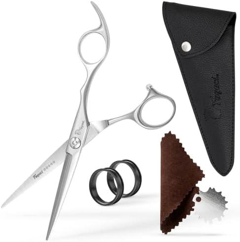 Professional Hair Scissors 5.5 Inch with Extremely Sharp Blades, 440C Steel Hair Cutting Scissors, Durable, Smooth Motion & Fine Cut, Barber Scissors with Elegant Sheath, Cleaning Leather & Key