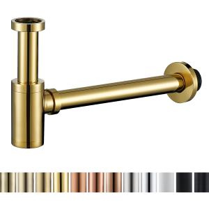 RANDOM Titanium Gold Polished Brass Contemporary Round Bottle P Trap 1 1/4,Basin Sink Waste Drain P Trap Kit.