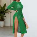 Pink Queen Swimsuit Coverup for Women 2025 Crochet Long Sleeve Hollow Out Mesh Knit Beach Cover Up (Beige, L)