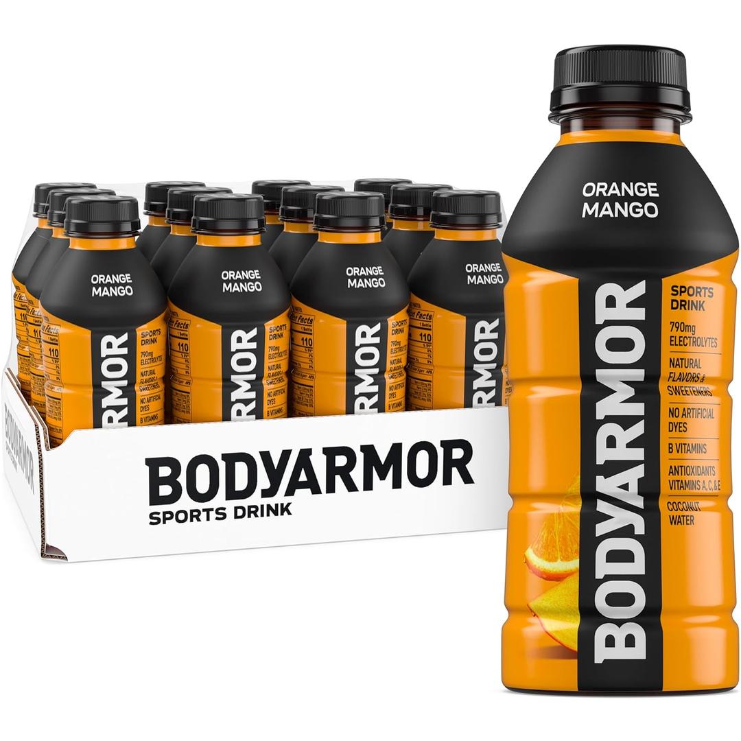 BODYARMOR Sports Drink, Orange Mango, Electrolyte Drink Hydration, 16 Fl Oz Bottles (12 Pack), Flavored Coconut Water with B Vitamins & Antioxidants, No BBD