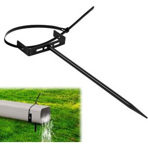 1 Pack Rainwater Downspout Bracket with Strap, Adjustable Heavy Duty Metal Gutter Downspout Bracket Black Longer Downspout Holder Stake Rust-Proof Downspout Extension Anchor Pipe Support for Lawn Yard
