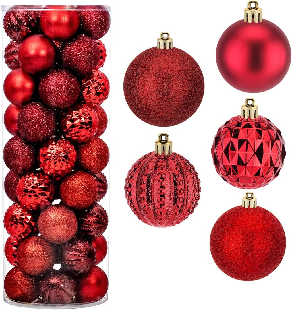 Amooca 45pc 2.36'' Christmas Ball Ornaments Xmas Tree Hanging Decoration for Festival Party Home Holiday Wedding Decors Shatterproof Plastic Balls Red & Wine