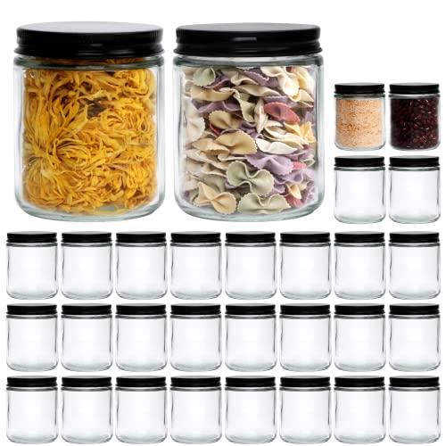 Encheng 8 OZ Glass Jars with Metal Lids,Clear Round Empty Candle Jars with Airtight Lids,Small Mason Canning Jars for Food,Candle,Honey,Candy,29 Pack.