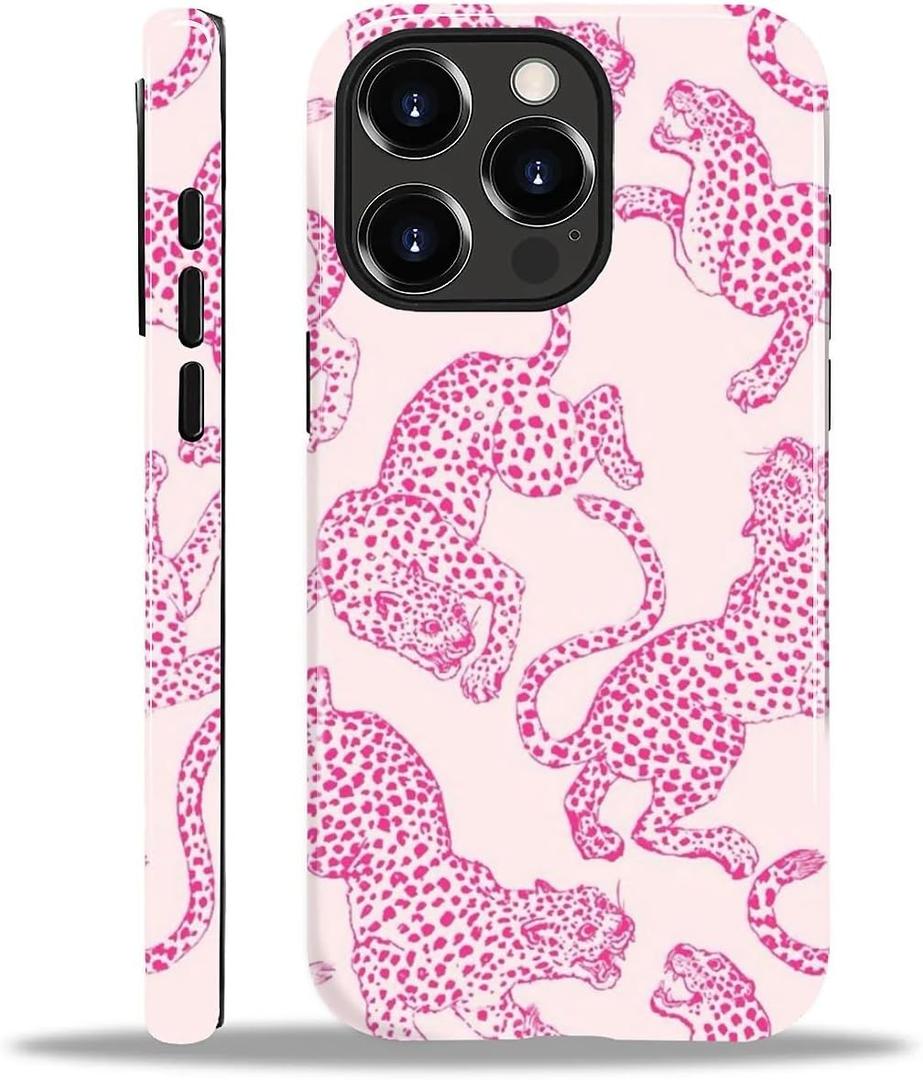 Compatible with iPhone 14 Pro Max Case - Dual-Layer Protection, Hard Shell with Silicone Interior,Slim Scratch Resistant Shockproof for Woman Men - Pink Cheetah