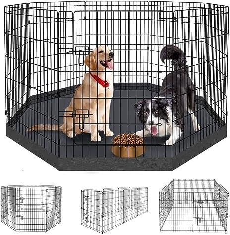 Peekaboo Dog Pen Pet Playpen Dog Fence Indoor Foldable Metal Wire Exercise Puppy Play Yard Pet Enclosure Indoor Outdoor 8 Panels 36 Inch with Bottom Pad/Top Cover(Black 36 Bottom Cover)