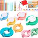 FTEVEN 41Pcs Pom Pom Maker Kit, 8 Size Pompom Maker Tools Set with Warped Head Scissor and Instruction, Used for Fluff Ball Weave DIY Crochet Knitting, Pom Pom Maker for Yarn Knitting Craft Project (color2)