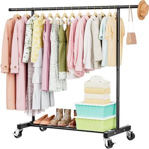 Abiglifty Clothes Rack for Hanging Clothes, Clothing Rack with Wheels, Portable Closet for Laundry, Room (Black) (Single Rods)