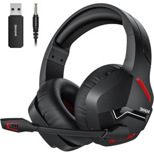 BINNUNE Wireless Gaming Headset with 2.4GHz for PS5, PS4, PC, Switch, FPS Gamers, 120Hrs+ Bluetooth 5.3 Gaming Headsets with Noise Canceling Mic, 50MM Headphones for Laptop, Mobile, Mac (Black/Red)