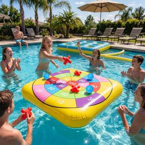 2-in-1 Pool Games Set Inflatable Giant Tic Tac Toe Bean Bag Toss Game 4.6 Ft Double-Sided Foldable Floating Water Toys Outdoor Play for Summer Swimming Pool Family Reunion Game Beach Party