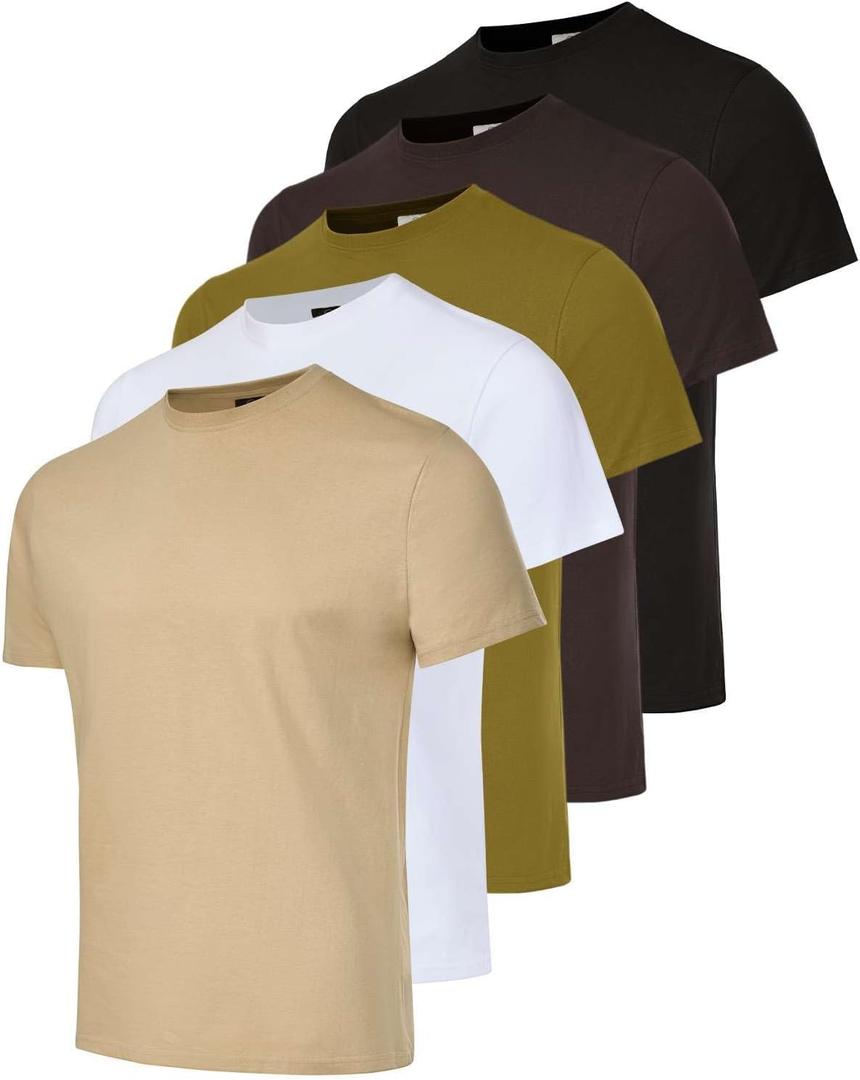 Real Essentials 5 Pack: Mens 100% Cotton Casual T-Shirts Plain Jersey Shirts Fashion Tees, M