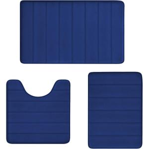 RUN HELIX Memory Foam Bath Mat Rug Set 3 Piece, Ultra Soft Non Slip and Absorbent Bathroom Rug, Machine Wash Dry, Comfortable, Thick Bath Rug Carpet for Bathroom Floor, Tub and Shower, Navy