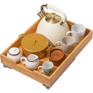 HOLDN STORAGE Bamboo Wooden Pull out Cabinet Organizer 14"W x 21"D Requires At Least a 15.25"W x 21"D Cabinet Opening, Bamboo Tray and Heavy Gauge Metal Rails