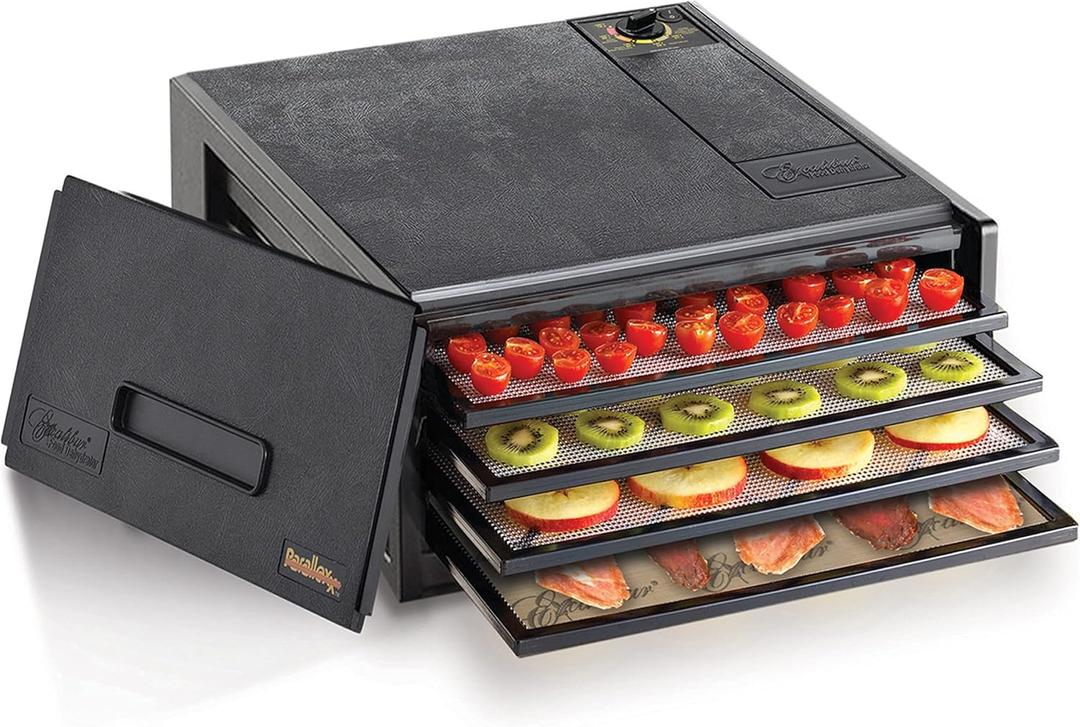 Excalibur Electric Food Dehydrator Machine 4-Tray with Adjustable Thermostat, Accurate Temperature Control and Fast Drying with 4 Square Feet of Drying Space, 250-Watts, Black