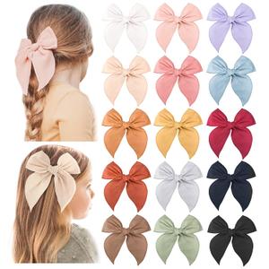 Niceye Fable Girls Hair Bows Cotton Linen Alligator Hair Clips or Little Girls Toddlers Kids Neutral Handmade Hair Accessories - 5.5 bow (Gentle Pink)