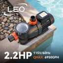 LEO 2HP In/Above Ground Pool Pump with Timer High Flow Powerful Self Priming Pool Pump, Single Speed 115V 6950GPH, Black