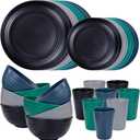 Supernal 32pcs Wheat Straw Dinnerware Sets,Plastic Plates and Bowls Sets for 8,Unbreakable Plates and Bowls Sets Dishwasher Safe Microwave Safe Fun Colors Perfect for Cooking Family Camping Picnics (Blue/Green/Grey/Black)