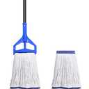 Loop-End String Mop Heavy Duty Commercial Industrial Mops with 2 Extra Mop Heads Replacement, 59 Inch Cotton Wet Mop for Floor Cleaning Blue
