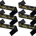 Birthday Squad Sash, 6 Pieces Black with Gold Glitter Letter Birthday Gift Sashes Set for Women Funny Party Favors Decorations for 16th 18th 21st 25th 30th 40th 50th or Other Bday