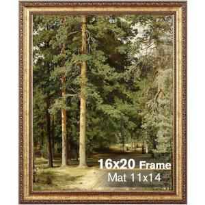 16x20 Gold Picture Frame, Ornate Vintage Picture Frames for Wall or Tabletop Display, 16 x 20 Photo Frame Gold with Non Glare Plexialass, Display Poster 11x14 with Mat or 16x20 without Mat for Antique Déco