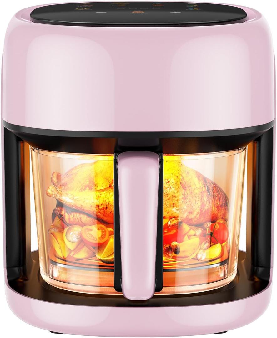 8-In-1 Glass Air Fryer, 5 QT Airfryer with Easy-View Glass Basket, Adjustable Temperature, Touch Panel Control, Circulating Heating, Compact and Large, Nonstick & Dishwasher Safe Fry Bowl 
