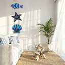 Geelin Coastal Blue Fish Door Hanger - Nautical Wooden Sea Decor with Fish Starfish and Shell Rustic Ocean Wall Art for Beach House Porch Bathroom Home Decor