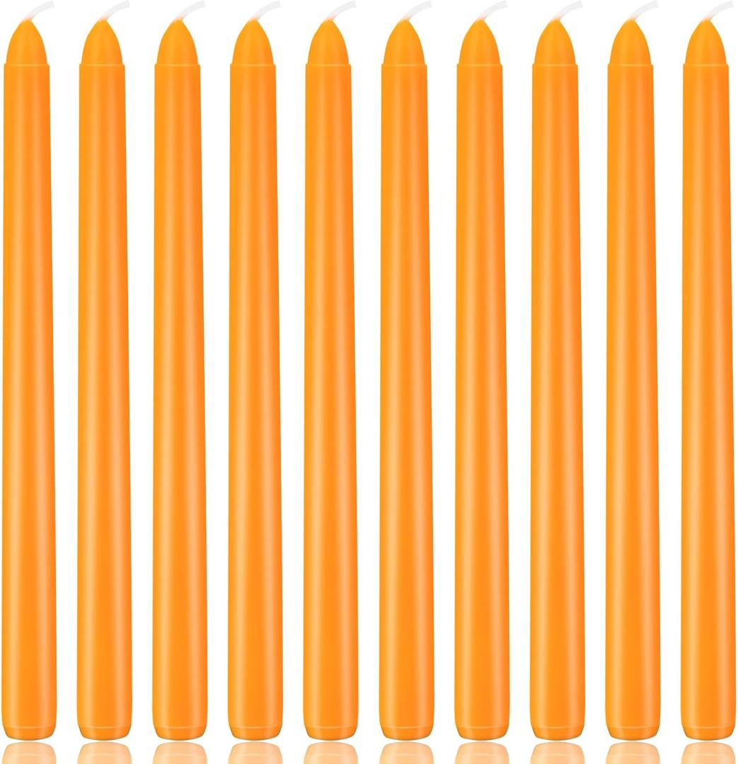 10 Inch Orange Taper Candles, 10 Pack Unscented Candlesticks for Dinner, Fall Harvest, Halloween, Seasonal Celebration and Home Decoration