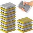 Thyle 12 Pack Steel Scrub Sponges for Dishes Non Scratch Scouring Sponge Multi Use Metal Scrubber Heavy Duty Dish Wash Kitchen Sponge for Pot Dish Washing Hard Surface Cleaning Tools (Gray,Yellow)