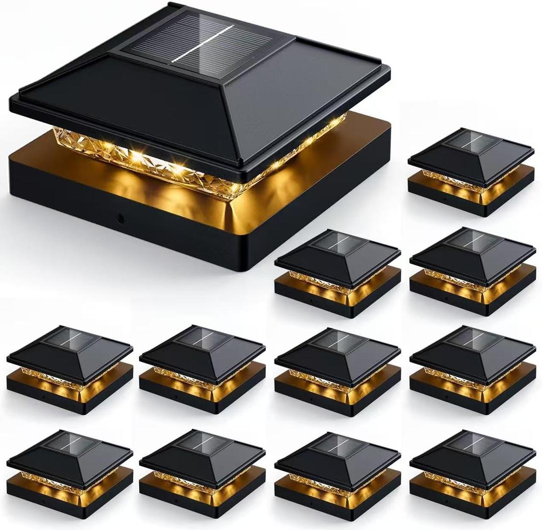 12pack Post Cap Lights, 4x4 Deck Fence Solar Lights, Black, Waterproof, Modern Style, LED, Outdoor Post Lights for Vinyl/Wood Posts, Patio, Deck, Fence, Garden, Porch 12pack Post Cap Lights, 4x4 Deck Fence Solar Lights, Black, Waterproof, Modern Style, LED, Outdoor Post Lights for Vinyl/Wood Posts, Patio, Deck, Fence, Garden, Porch