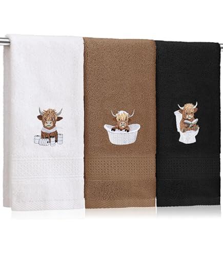 3 Pcs Bathroom Towels, Black, White, Grey
