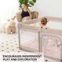 Joypony Baby Playpen with Mat, 50x50 in Small Play Pen for Babies, Toddler Playpen for Apartment, Indoors Play Yard with Soft Breathable Mesh (Beige with Mat)