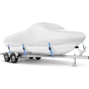 Boat Cover 24-26 ft, Waterproof 1200D Heavy Duty Boat Cover, PU Marine Grade Polyester Boat Covers 24-26 ft, Fits Bass, V-Hull, Tri-Hull, Runabout, Jon, Fishing, Trailerable, Beam Width 135 inch (Gray-Blue)