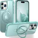 CHAOFEnG Magnetic Compatible with iPhone 15 Pro Max Case with Stand [Military Grade Drop Tested][Compatible with Magnet] Ring Translucent Slim Hard Back Soft Edge, Teal Green