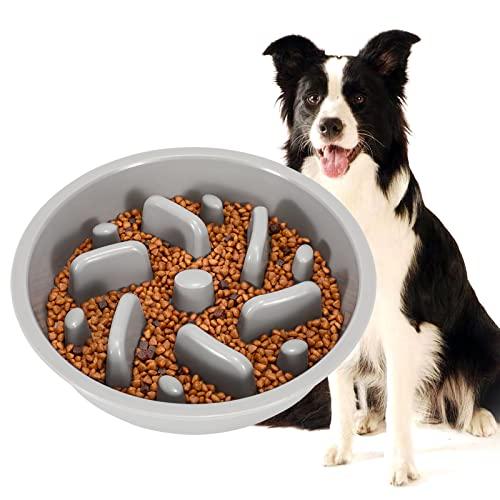 JASGOOD Largr Dog Slow Feeder Bowl - Reduce Slip Puzzle Bowl for Elevated Diners - Gray, Fit Opening 8.9"-9.25"