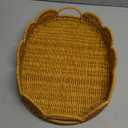 Elliptical Rattan Scalloped Tray, Woven Basket Tray with Bulit-in Handles Scalloped Edges Serving Tray for Coffee Table Living Room Home Decor 14.2" L x 10.9" W x 3.4" H