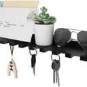 Black Key Holder for Wall, Decorative Wall Mounted Mail Organizer and Key Hanger with Tray, Key Holder with 7 Hook, for Doorway, Hallway, Living Room, Kitchen, Office