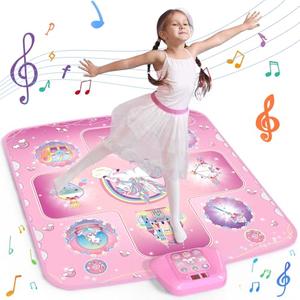 GirlsHome Dance Mat - Unicorn Toys for Girls Electronic Dance Pad with 5 Game Modes, Built-In Music, Touch Sensitive Light Up LED Kids Musical Mat, Christmas & Birthday Gift for Toddler Girls 3-12