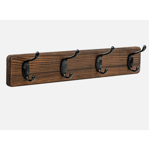 NicQliear Wall Mounted Coat Rack - Metal Coat Hooks Hanger with Pine Solid Wood Board, 4 Black Literary Rustic Hooks Rail Wall Mount for Hanging Coats, Clothes, Bags, Hat, Towel