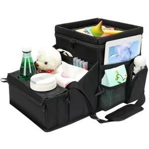 COOLBEBE Car Seat Organizer, Backseat Car Organizer with Cup Holders for Kids and Adults Travel, Cooler Compartment Passenger Seat Organizer Storage Box for Front or Middle Seat, Black