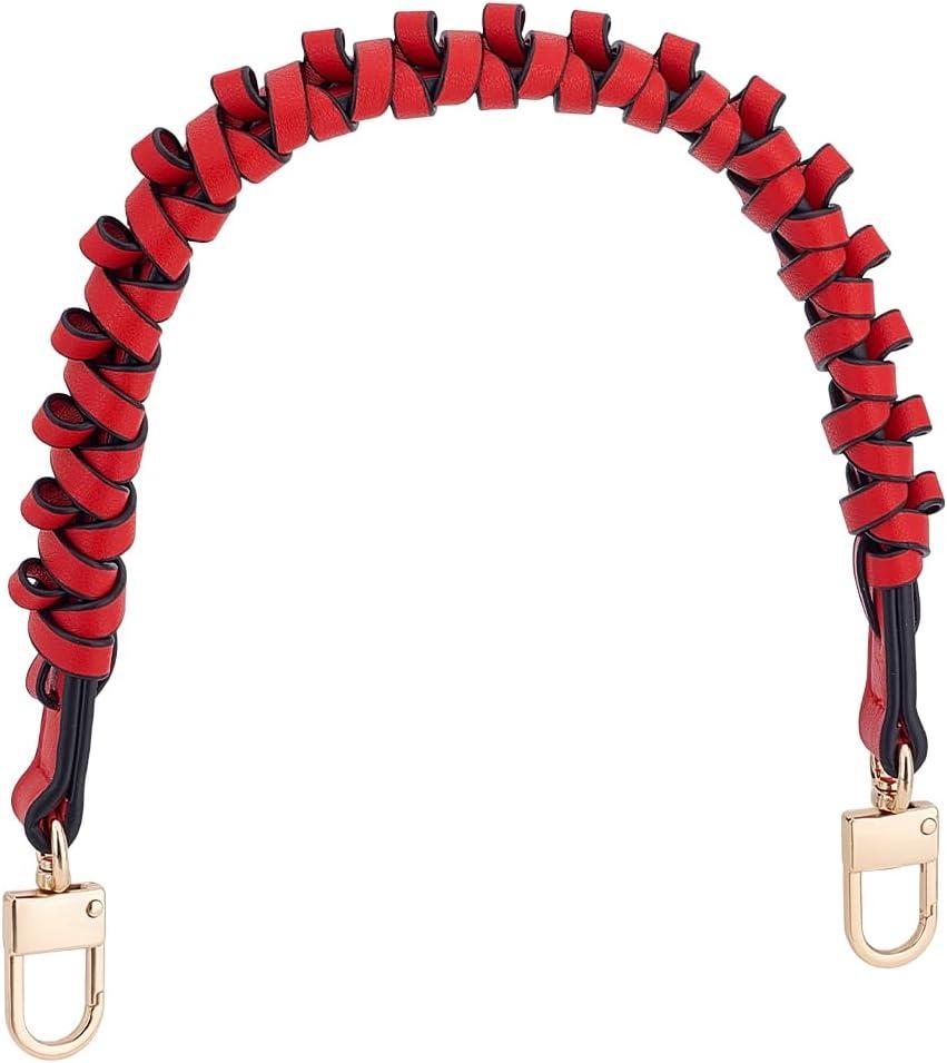 PH PandaHall 1 pc 17 Inch Braided Imitation Leather Replacement Handles Purses Straps Handbags Shoulder Bag Strap with Swivel Lobster Buckles, Red