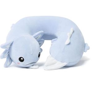 Niuniu Daddy Blue Axolotl Kids Travel Pillow Road Trip Essentials for 3-8 Y/O, Soft Memory Foam Kids Neck Pillow for Airplane Car Travel Portable Cervical Pillow with Boys Girls for Long Trip